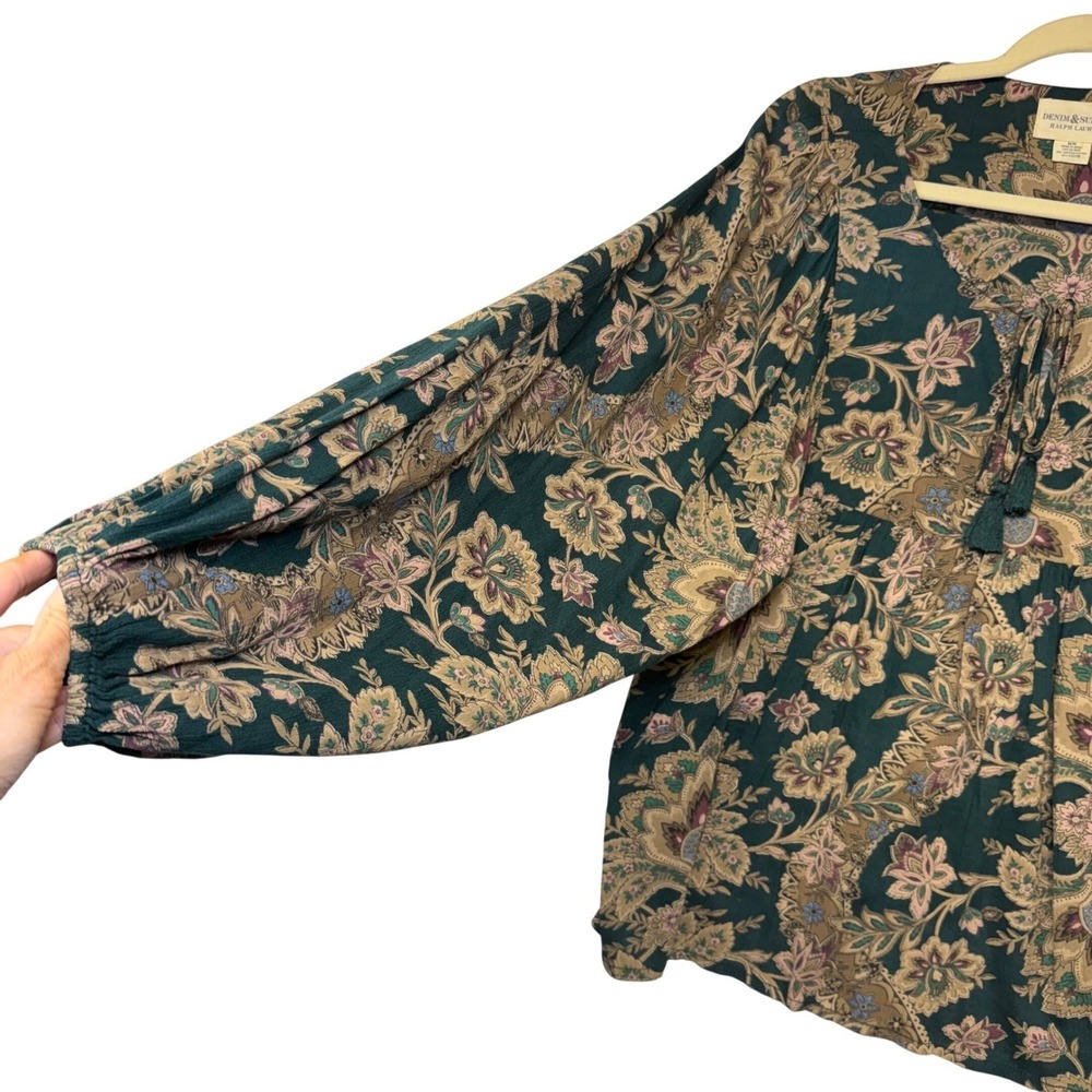 Denim & Supply Ralph Lauren Floral Paisley Tassel Peasant Blouse Boho Hippie M - Picture 4 of 9